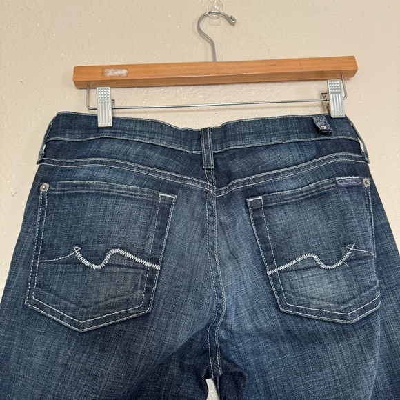 7 For All Mankind Boot Cut Low Rise Dark Wash Jeans Y2K Style - Picture 5 of 7